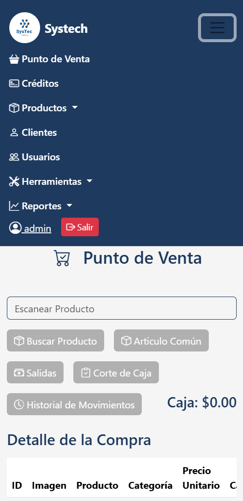 Vista de reportes en móvil